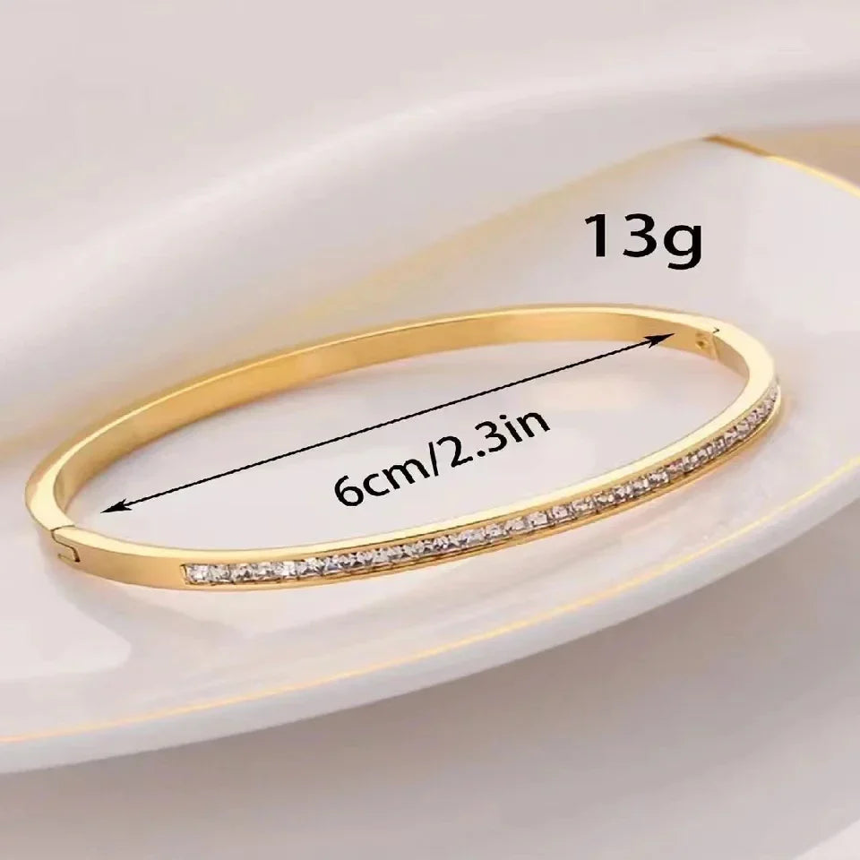 Elegant Gold Color Bangle With Sparkling Rhinestone Glamorous Stainless Steel Bracelet Women's Formal Dinners Jewelry Vera Lux