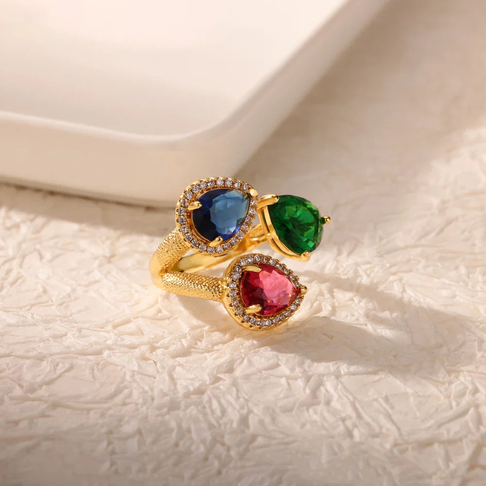 Luxury Colorful Zircon Rings For Women Fashion Gold Color Stainless Steel Open Finger Ring Wedding Party Aesthetic Jewelry Gift Vera Lux
