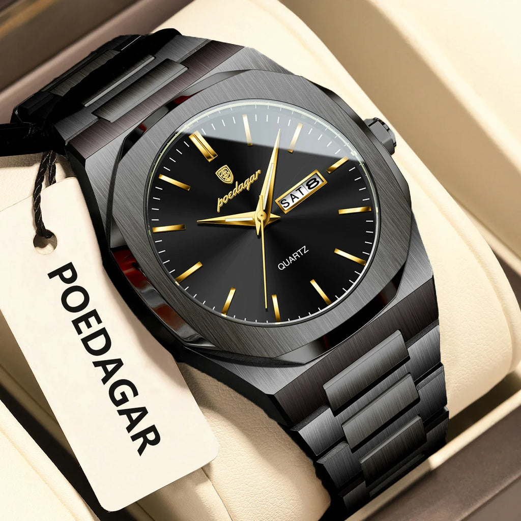 POEDAGAR Fashion Brand Male Watch Waterproof Luminous Stainless Steel Watches For Men Date Week Casual Quartz Men's Clock Reloj Vera Lux