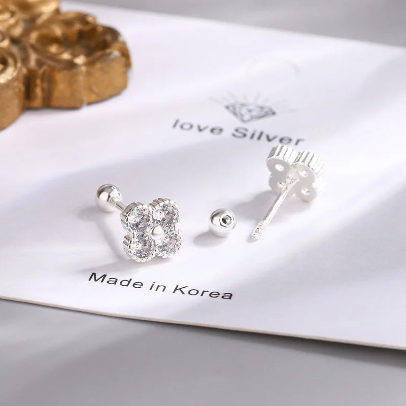 925 Sterling Silver Four Round Zircon Small Piercing Stud Earrings For Women Luxury Elegant Fine Jewelry Accessories Jewellery Vera Lux