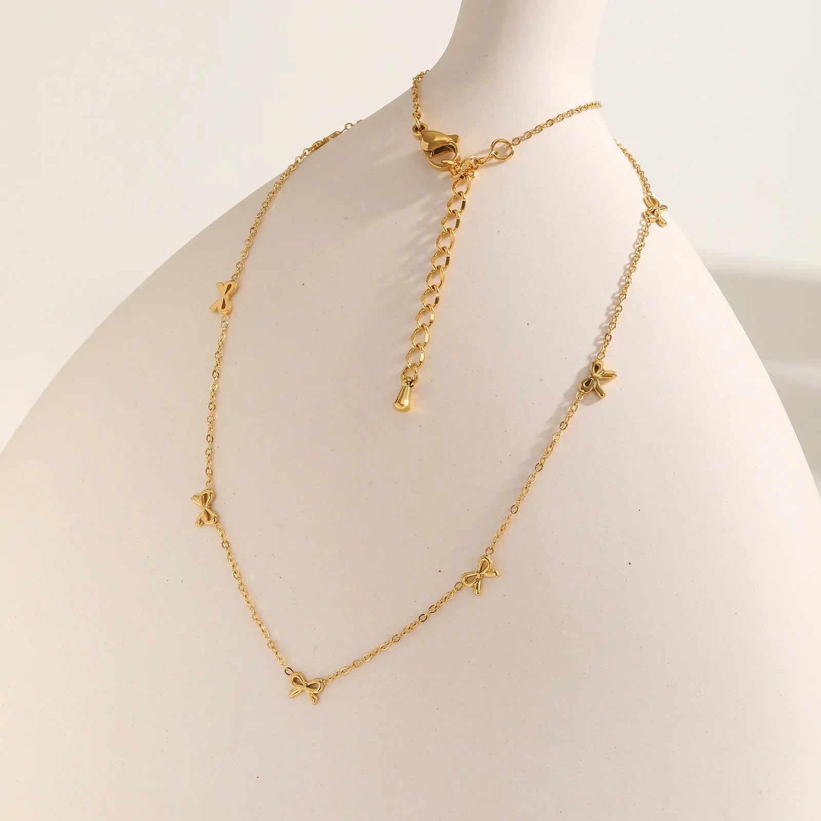 Charms Bow Necklace For Women, Bowknot Chain Choker Necklace, Stainless Steel Thin Link Exquisite Party Jewelry Vera Lux