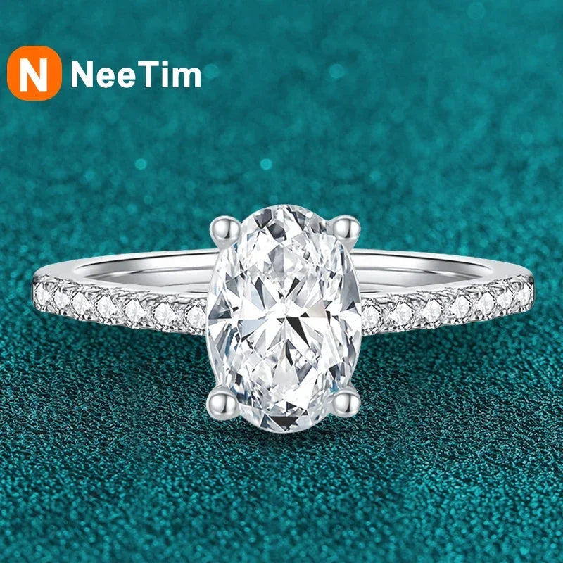 NeeTim 1ct 2ct Oval Cut Moissanite Ring for Women 925 Sterling Silver with Gold Plated Lab Diamond Rings Bands Fine Jewelry Gift Vera Lux
