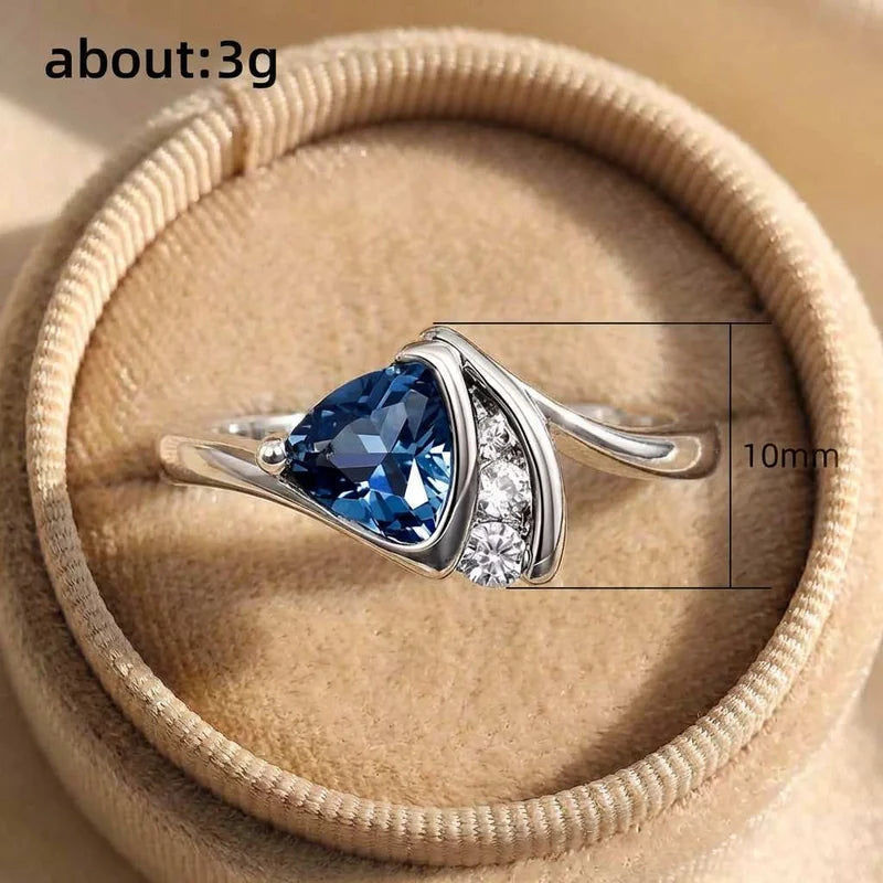 925 Sterling Silver Temperament Design Cubic Zircon Blue Triangle Rings for Women Engagement Wedding Rings Fashion Jewelry Vera Lux