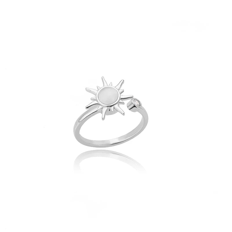 Rotating Sun Opal Ring For Women Stainless Steel Retro Charm Adjustable Open Rings Party Jewelry Best Friend Gift Bijoux Femme Vera Lux