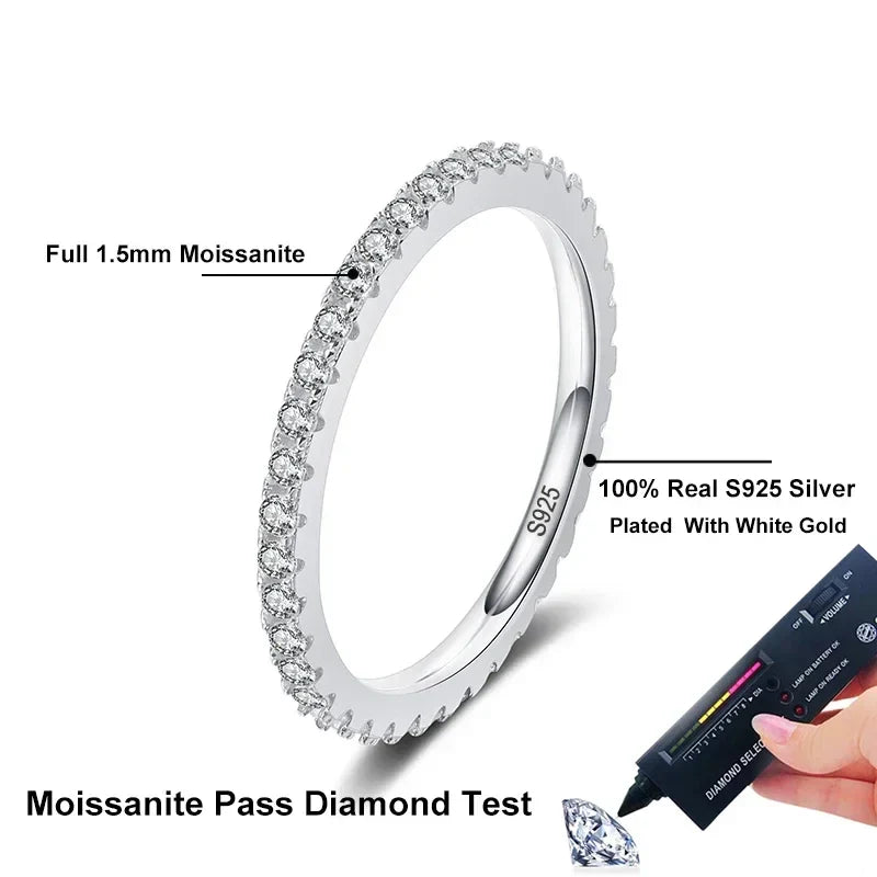 NeeTim Full Moissanite Ring for Woman Wedding Jewelry 925 Sterling Silver with Plated White Gold Rings Diamond Engagement Band Vera Lux
