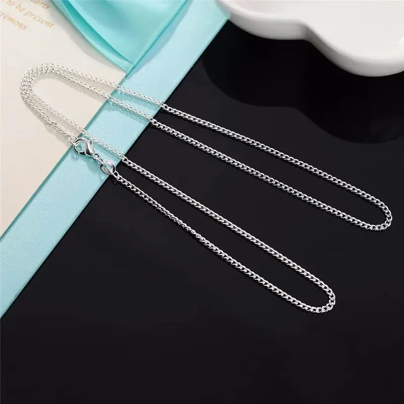 New 925 Sterling Silver Necklace 16/18/20/22/24/26/28/30 Inches 2MM String Chain For Women Men High Quality Jewelrys Gifts Vera Lux