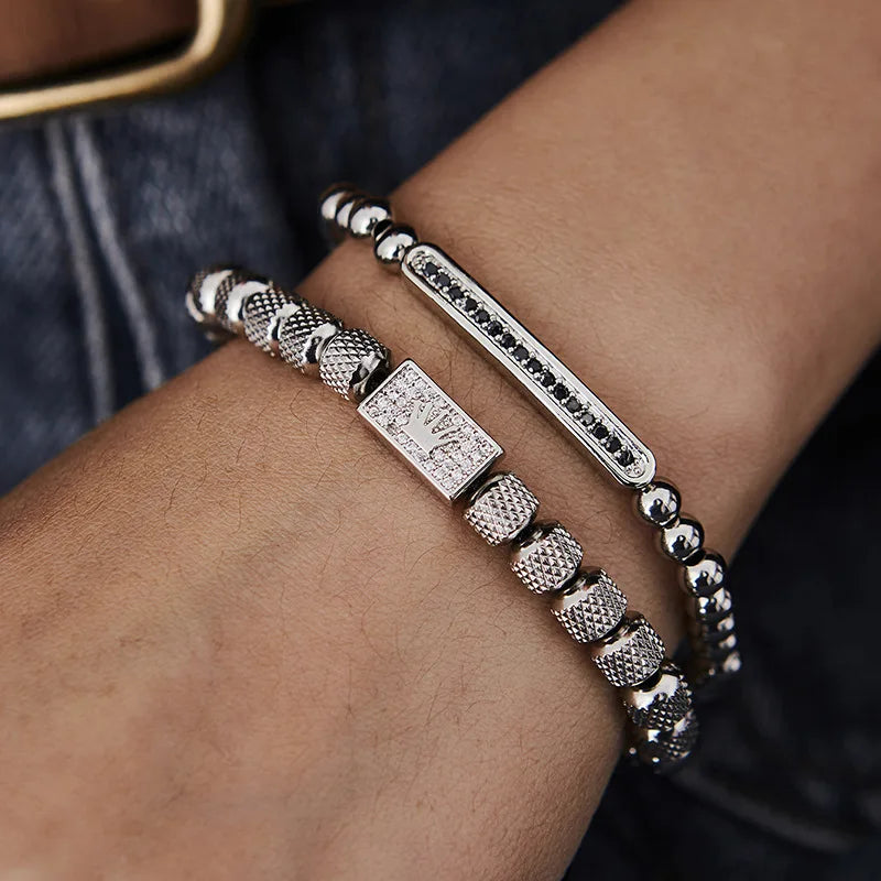 1set Stainless Steel Bracelet Pineapple Bead Crown with Zircon Weaving Adjustable Bracelet Set Trendy Fashion Accessories Vera Lux