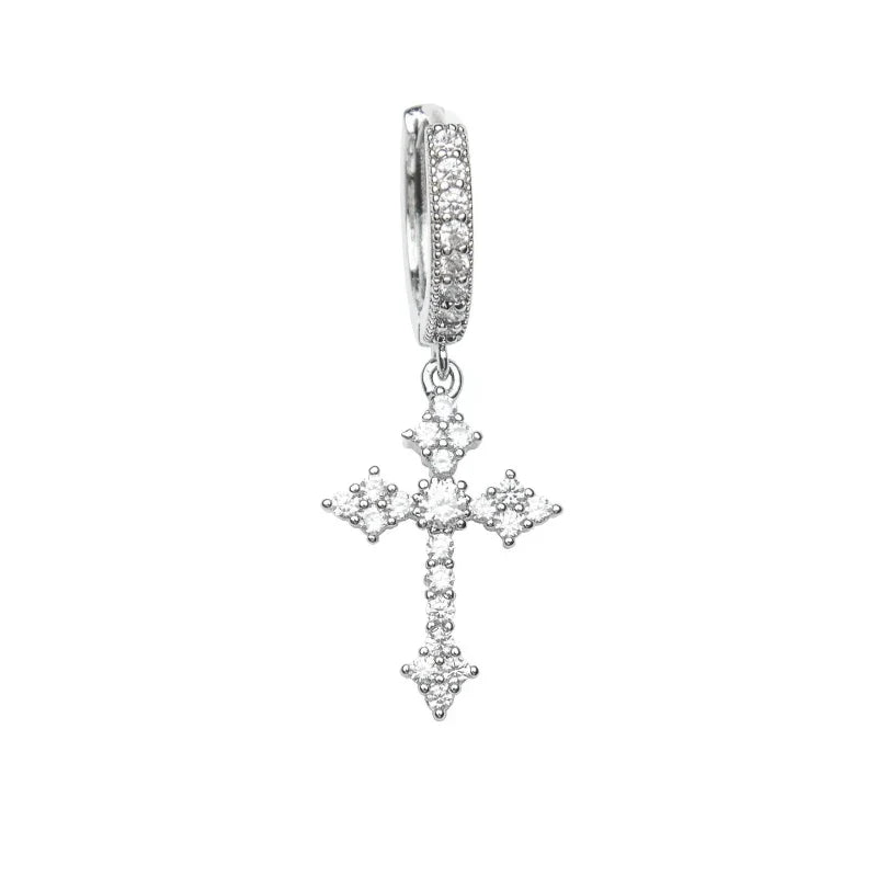 Creative Diamond Cross Earrings Stud Male Female Niche Design High-grade Trendy West Coast Hip Hop Hipster Style Vera Lux