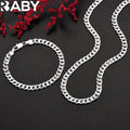 Hot high quality 925 Sterling silver charm 7MM Chain bracelets neckalces jewelry set for man women fashion Party wedding gifts Vera Lux