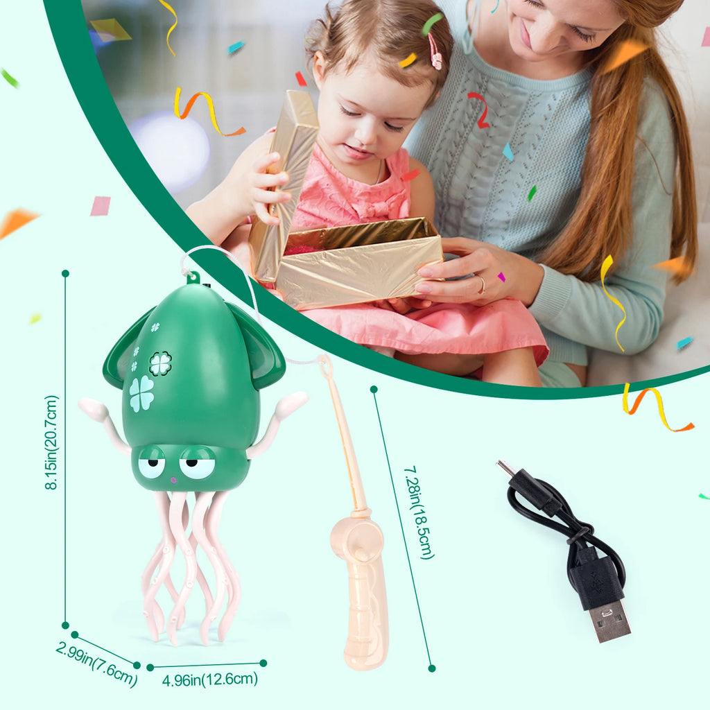 Electronic Dancing Squid Toys with Light&Music Funny Induction Lying Flat Squid Toddler Interactive Development Tummy Time Gifts Whatever the Treasure