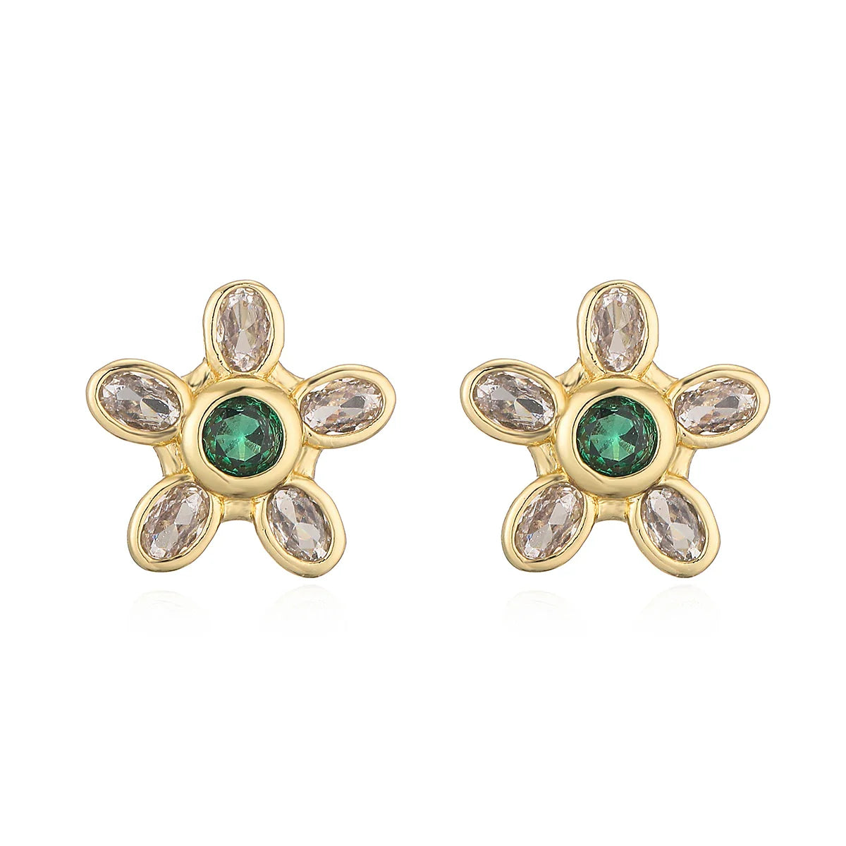 NEWBUY Delicate Gold Color Cute Flower Stud Earrings For Women Pink Green White CZ Crystal Jewelry Femme Bijoux Vera Lux