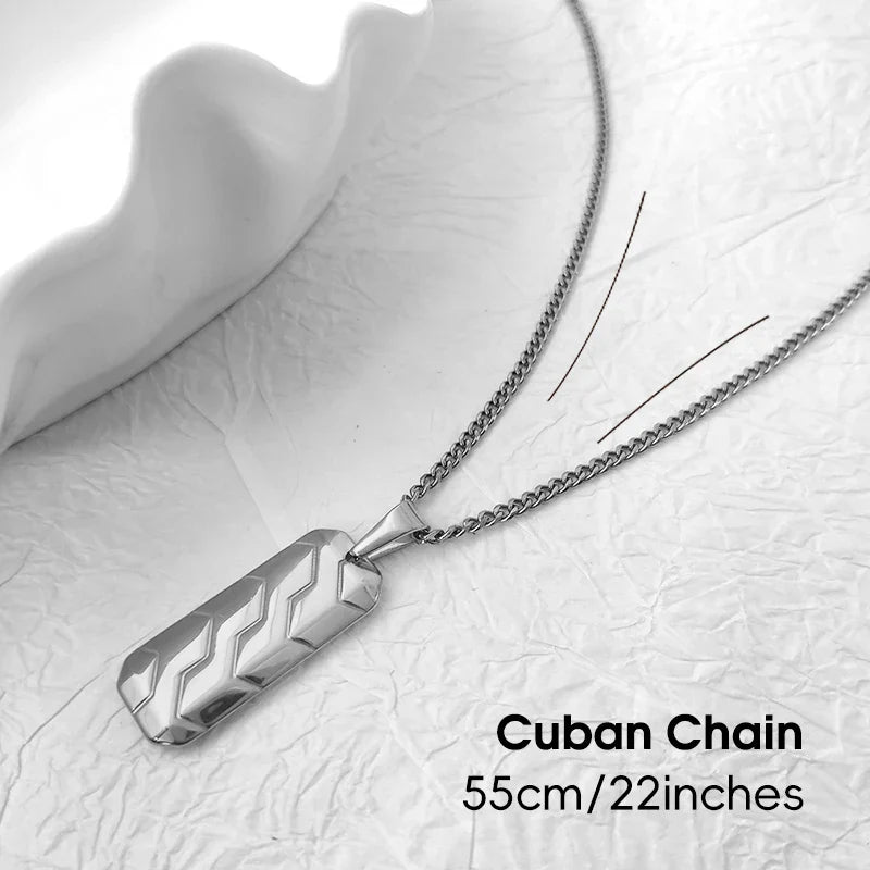Hot Sale 18K Gold Plated Stainless Steel Mens Jewelry Classic Men's Necklace Square Tire Patterns Pendant Hip Hop Necklace Vera Lux