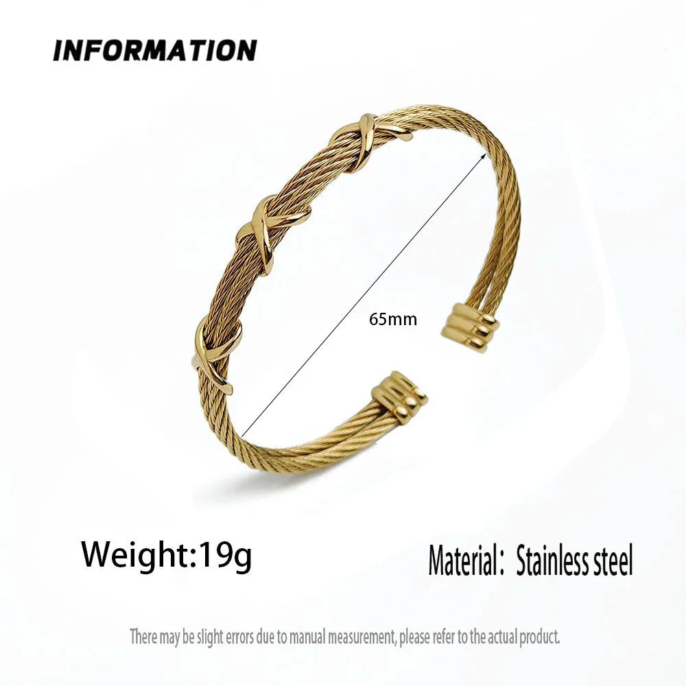 Original double-layer steel wire cross gold-plated stainless steel women's bracelet, waterproof and rust-free, couple bracelet Vera Lux