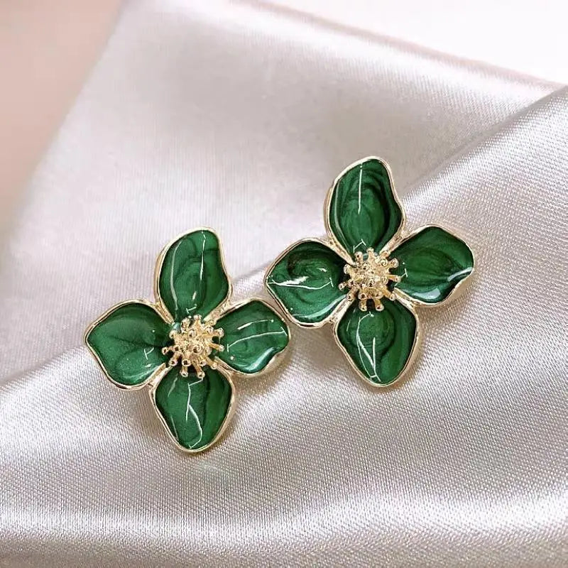Fashion Korean Women Retro Drip Glaze Red Flower Earrings Women for Delicate Earrings Luxury Couple Engagement Jewelry Gift Vera Lux