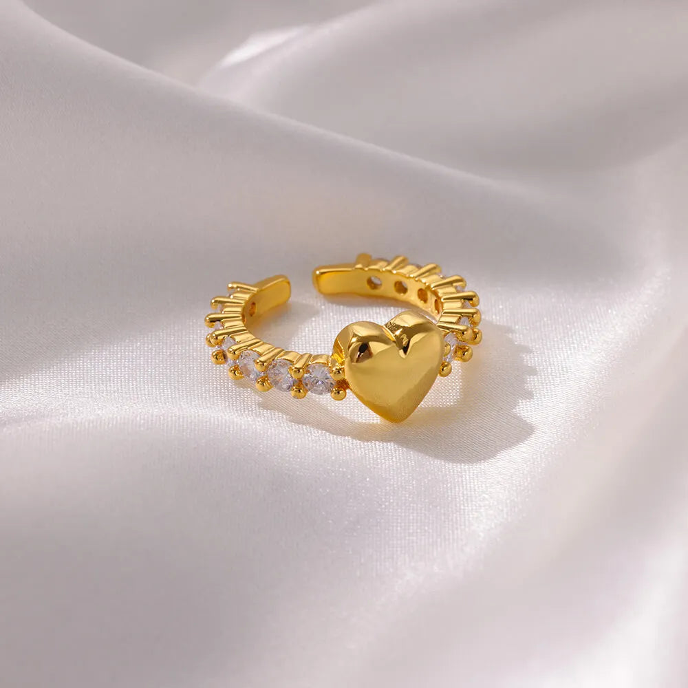 Zircon Tiny Heart Rings For Women Gold Color  Stainless Steel Opening Heart  Finger Femme Wedding Party Jewelry Gift 2024 Vera Lux