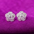 Hot 925 Sterling Silver Pretty rose Flower stud Earrings for Women Fashion classic party wedding Jewelry Holiday gifts Vera Lux