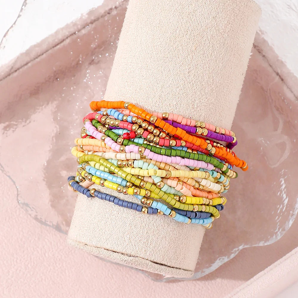 Bohemian Style Beaded Bracelet Set For Women Colorful Beads Stretchy Strand Chain Bangle Girls Summer Beach Vacation Jewelry Vera Lux