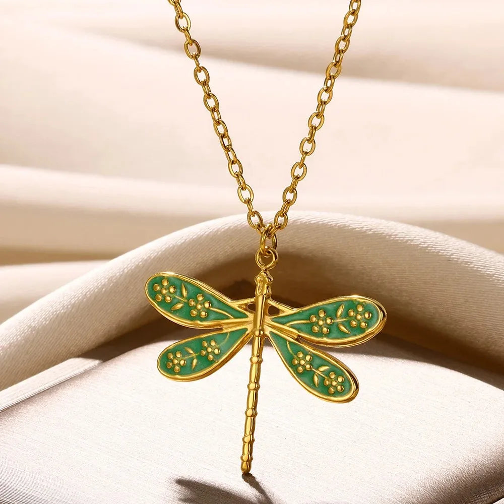 Stainless Steel Dragonfly Necklaces For Women 18K Gold Plated DragonflyPendants Choker  Insect Jewelry Gift Vera Lux