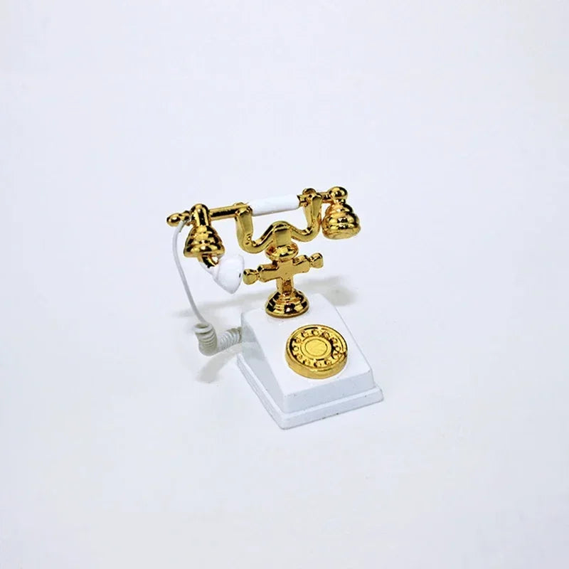 1:12 Home Decor Figurines Alloy Vintage Rotary Telephone Mini Retro Phone Model Miniature Phone Dollhouse Baby House Accessories Perfecsy
