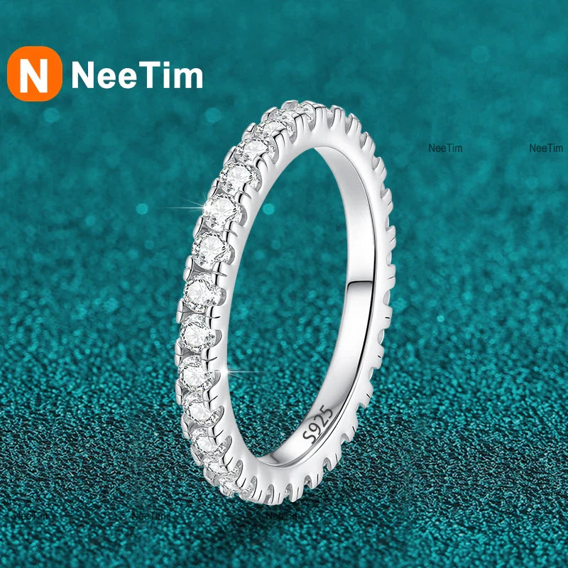 NeeTim D Color 2mm Full Moissanite Diamond Ring for Women Sterling Silver 925 with Gold Plated Wedding Bridal Band Rings Jewelry Vera Lux