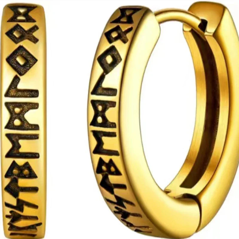 Stainless Steel Norwegian Viking Rune Hoop Earrings For Men Woman Unisex 12 Mm Huggie Hoop Religious Earring Jewelry Vera Lux