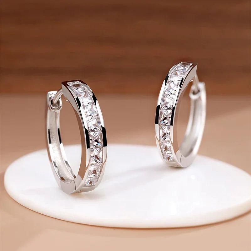 New 925 Sterling Silver Shining Zircon Earrings Women's Circle Round Earrings Fashionable Elegant Jewelry Birthday Party Gifts Vera Lux