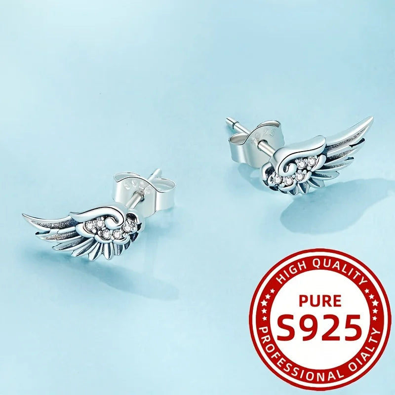 Fashionable Ladies Earrings with Angel Feather Wings 1.12g 925 Silver Suitable for Daily Wear Parties Vacations Gifts Vera Lux