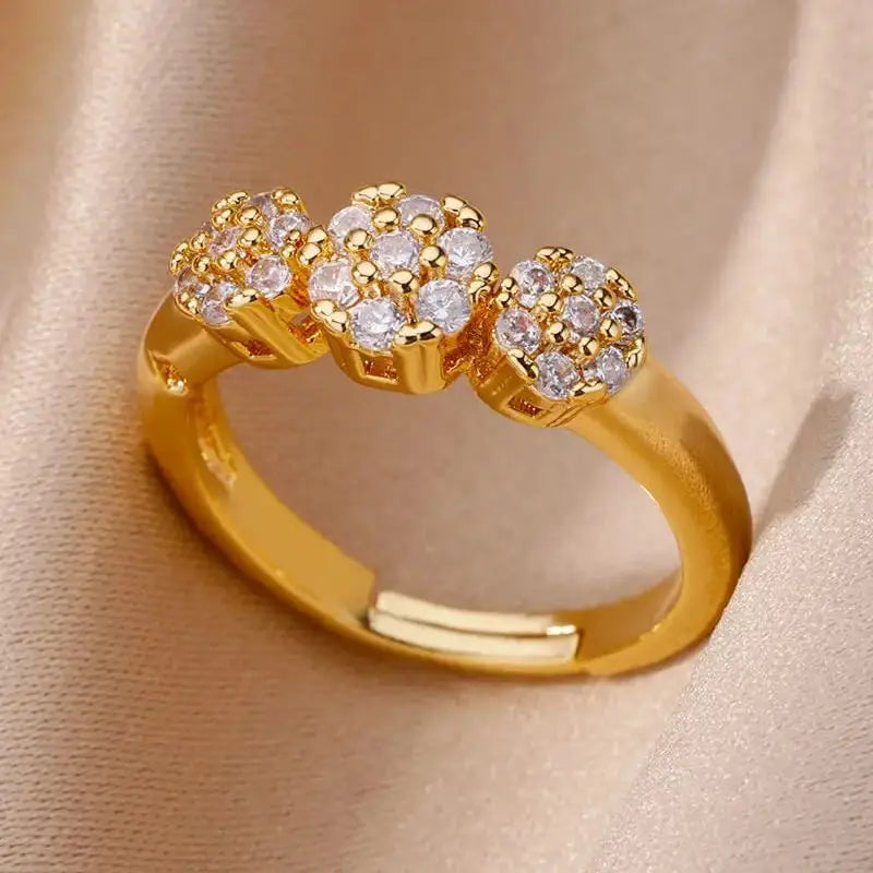 Zircon Flower Shaped Rings For Women Stainless Steel Open Ring Fashion Korean New Wedding Jewerly Gift Vera Lux