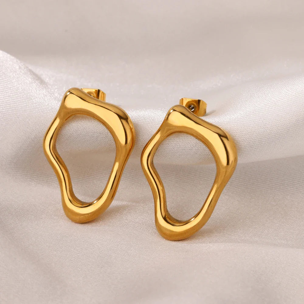 Irregular Hollow Cute Stainless Steel Stud Earrings for Women Gold Color Wedding Aesthetic Irregular Texture Earring Jewelry BFF Vera Lux