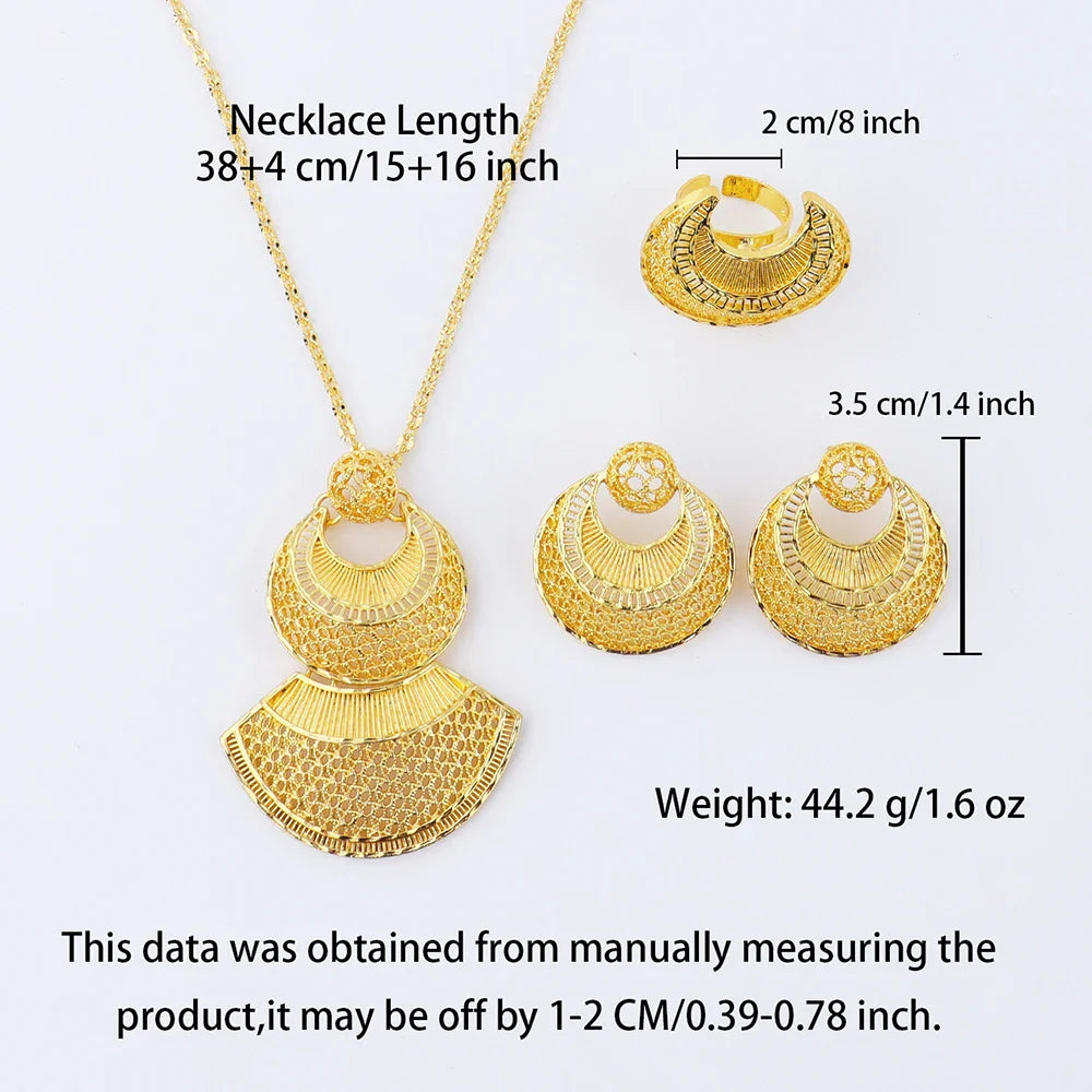 24k gold color party necklace earrings rings set luxury gold jewelry sets for woman wedding party Accessories Vera Lux