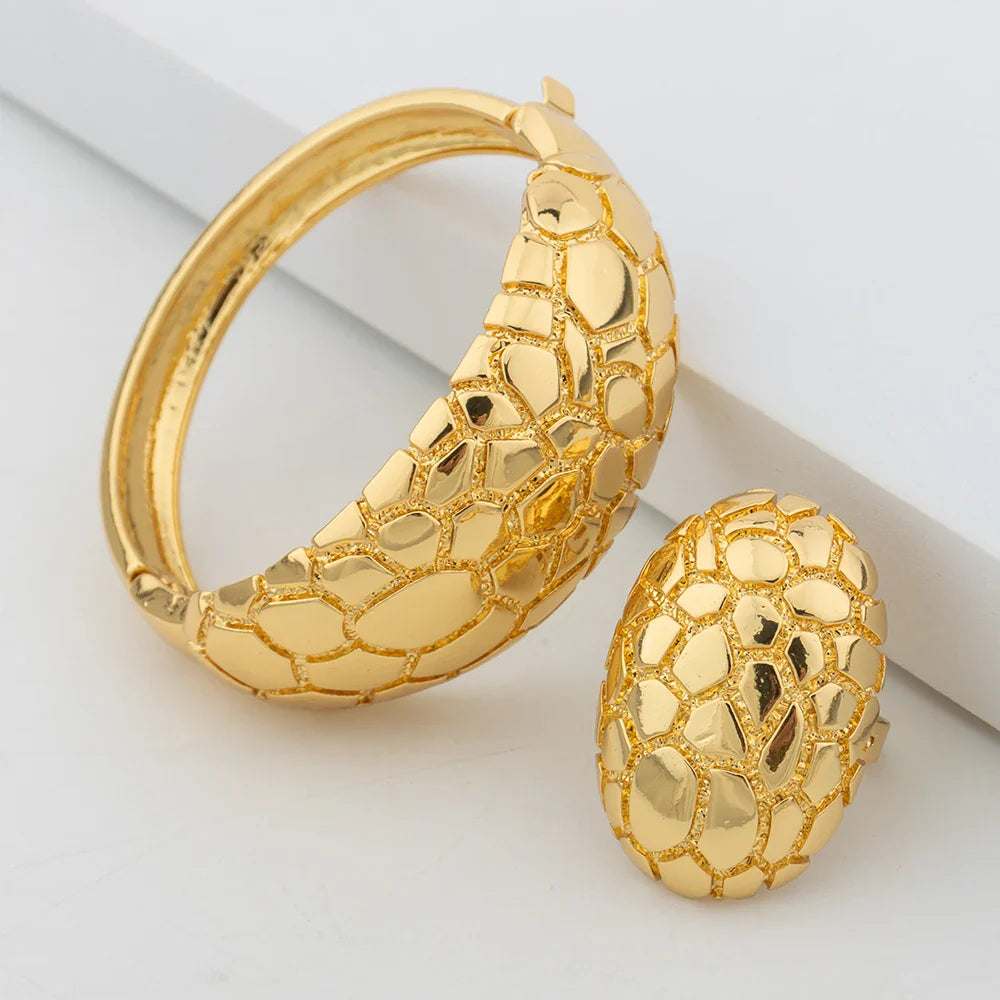 Africa Necklace Earrings Jewelry Set for Women Gold Color Metal Dubai Big Exaggerated Hoop Earrings Punk Jewelry Accessories Vera Lux
