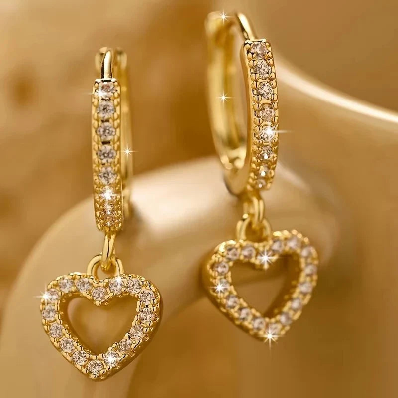 Europe and The United States Fashion Trend Love Drop Earrings Ladies Luxury Shining Inlaid Zirconia Wedding Jewelry Vera Lux
