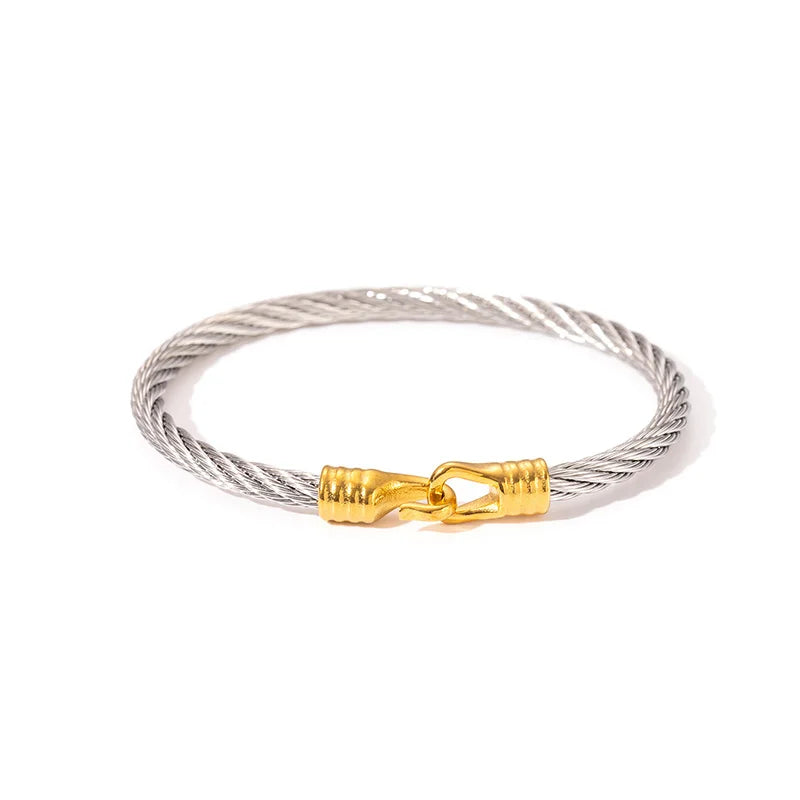 1pcs Stainless Steel Gold-plated Bangle Trendy Retro Hip-hop Style Bracelet Fried Dough Twists Steel Wire Rope Colorfast Bangle Vera Lux