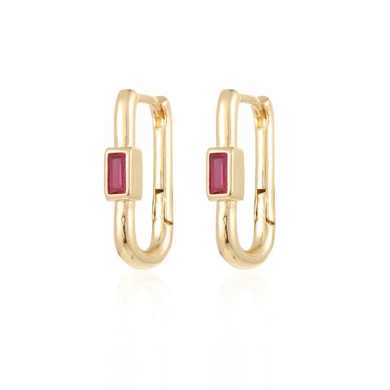 1pair Women's Colorful Zircon Square Ear Clip Geometric U-shape Hoop Earrings Daily Party Pairing With Jewelry Vera Lux