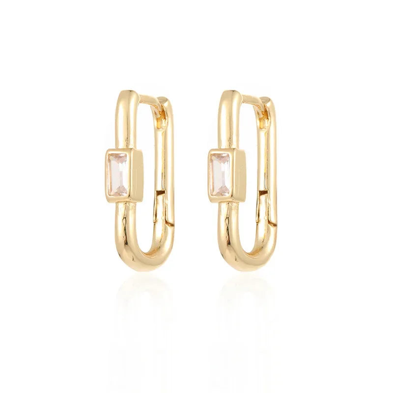 1pair Women's Colorful Zircon Square Ear Clip Geometric U-shape Hoop Earrings Daily Party Pairing With Jewelry Vera Lux