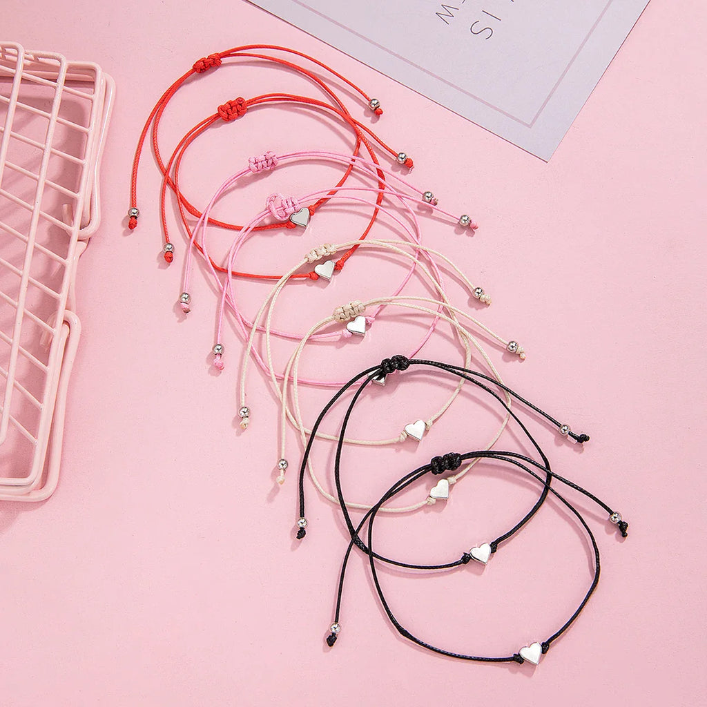 2 PCS Card Sets of Minimalist Casual Style Copper Heart Adjustable Rope Chain Couple Bracelet Jewelry Valentine's Day Gift Vera Lux