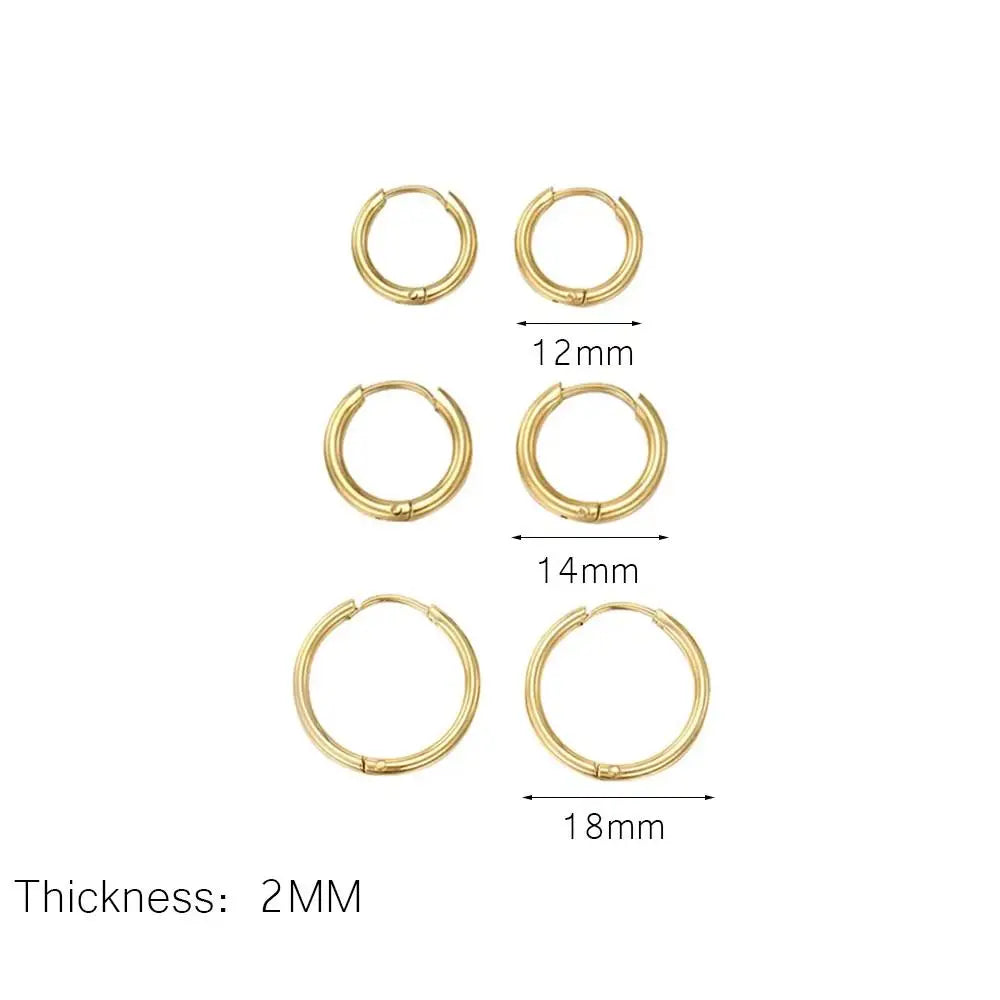 3Pairs Stainless Steel Solid Round Rings Huggies Earrings Set for Women Men Stackable 14K Gold Plated Tiny Ear Cartilage Hoops Vera Lux