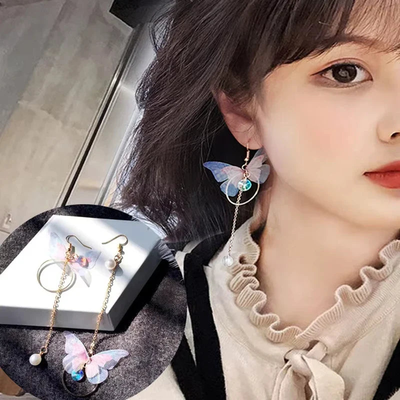 Elegant Purple Glass Butterfly Long Tassel Earrings for Women Delicate Rhinestone Crystal Insect Earrings Luxury Party Jewelry Vera Lux
