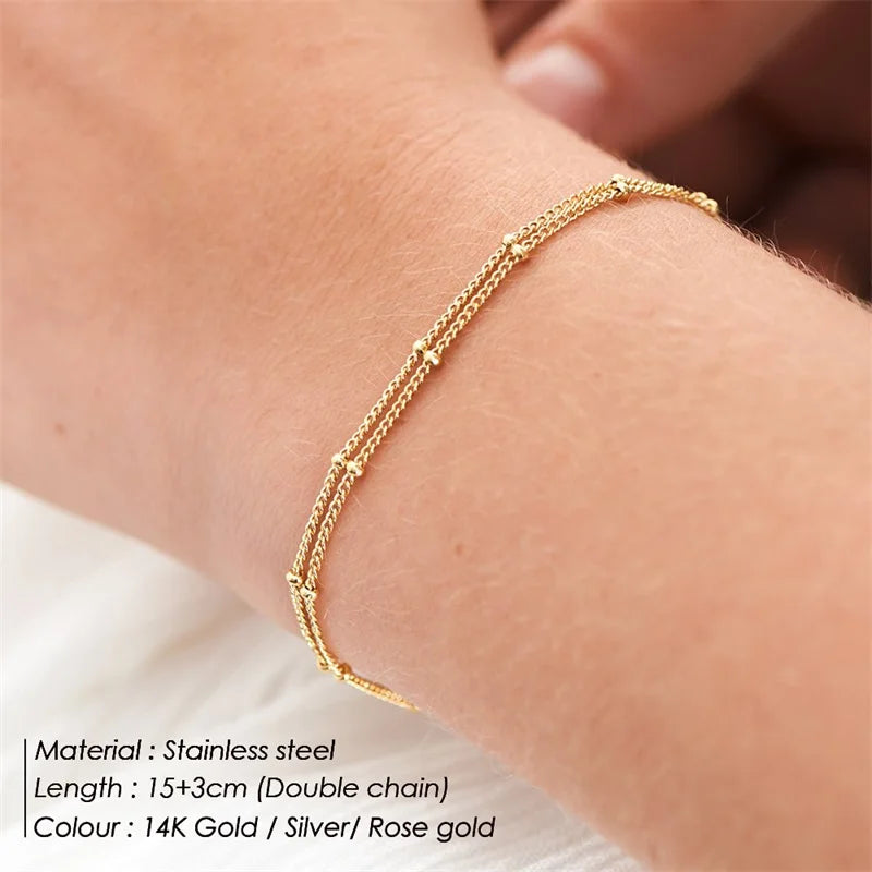 Simple Female Ball Chain Bracelet Jewelry New Layered Thin Beads Chain Bracelet For Women Leg 316L Stainless Steel Chain Vera Lux