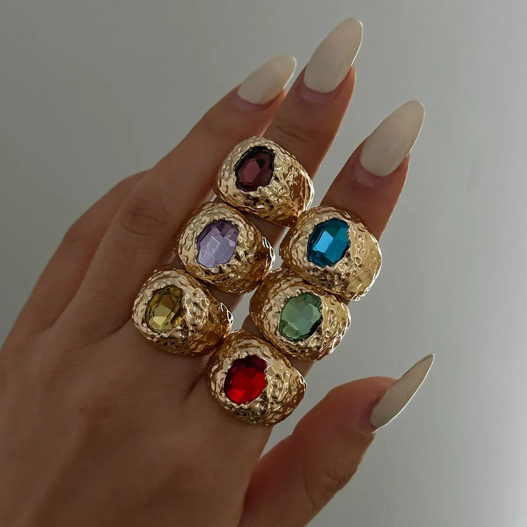 LATS Vintage Punk Inlaid Rhinestone Rings for Women Geometric Exaggerated Personalized Liquid Glossy Light Luxury  Jewelry Vera Lux