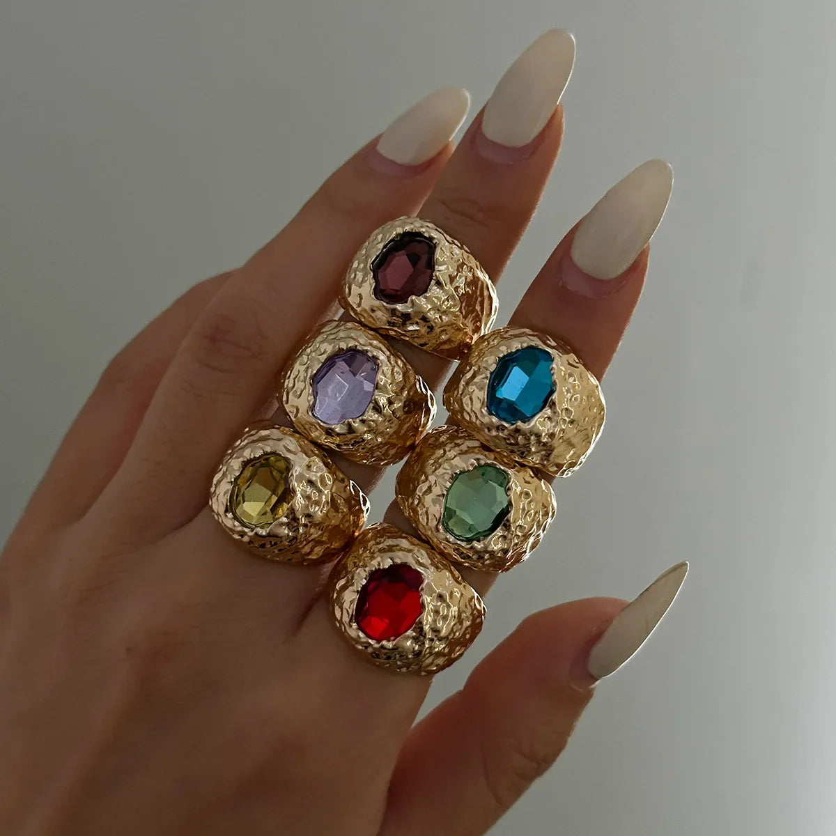 LATS Vintage Punk Inlaid Rhinestone Rings for Women Geometric Exaggerated Personalized Liquid Glossy Light Luxury  Jewelry Vera Lux