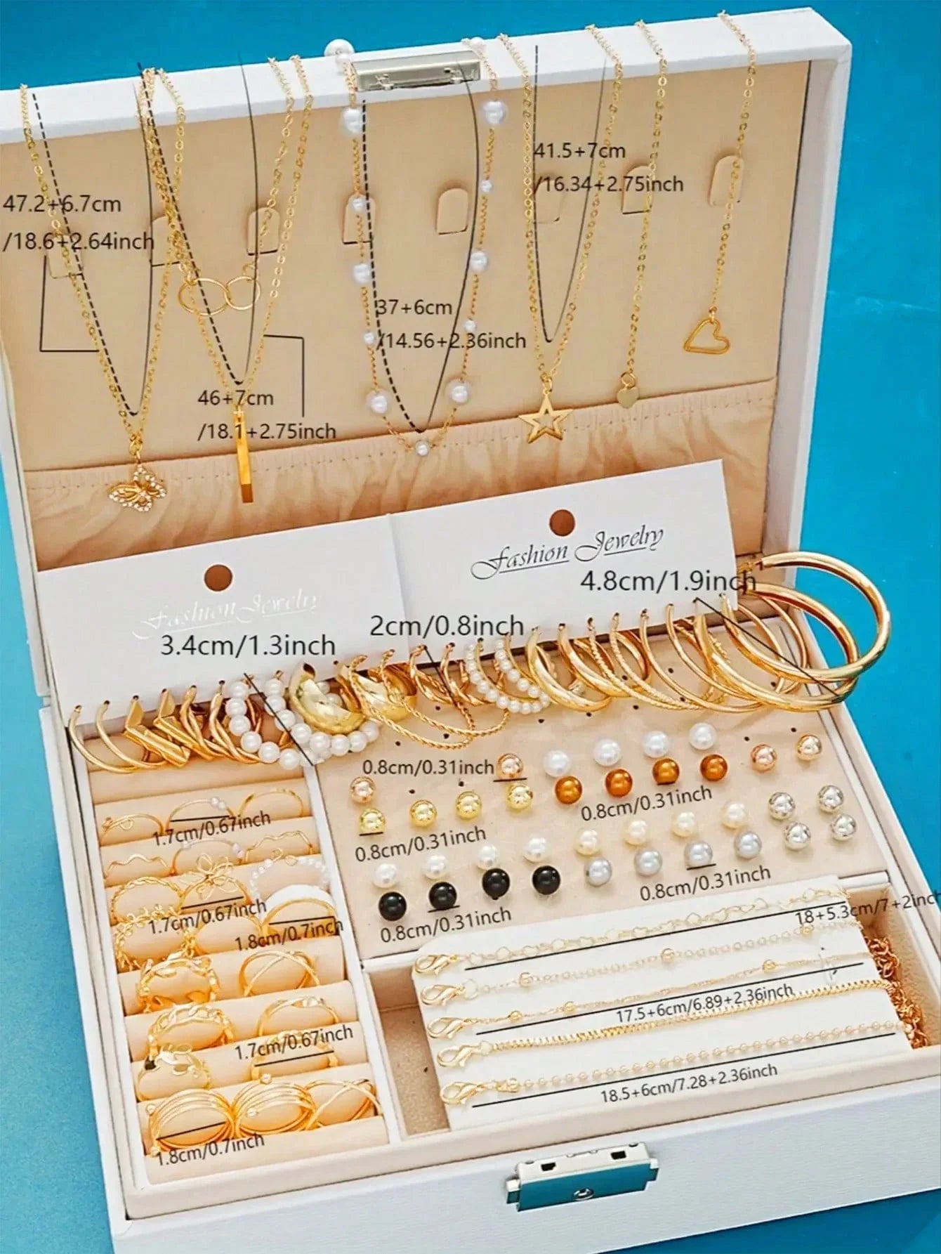 86pcs/Set Elegant Pearl Earrings Multi-Layered Necklace Ear Studs Rings 4-In-1 Jewelry Set For Women Daily Wear Gift (No Box) Vera Lux