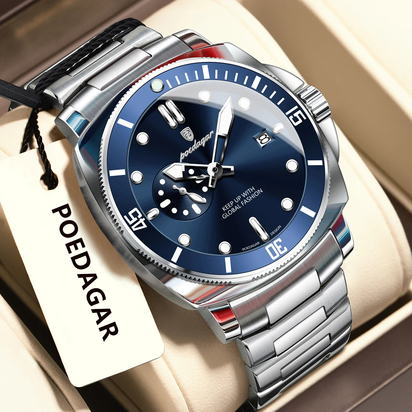 POEDAGAR Top Fashion Luxury Watch For Men Waterproof Luminous Date Men's Watches Stainless Steel Business Quartz Male Wristwatch Vera Lux