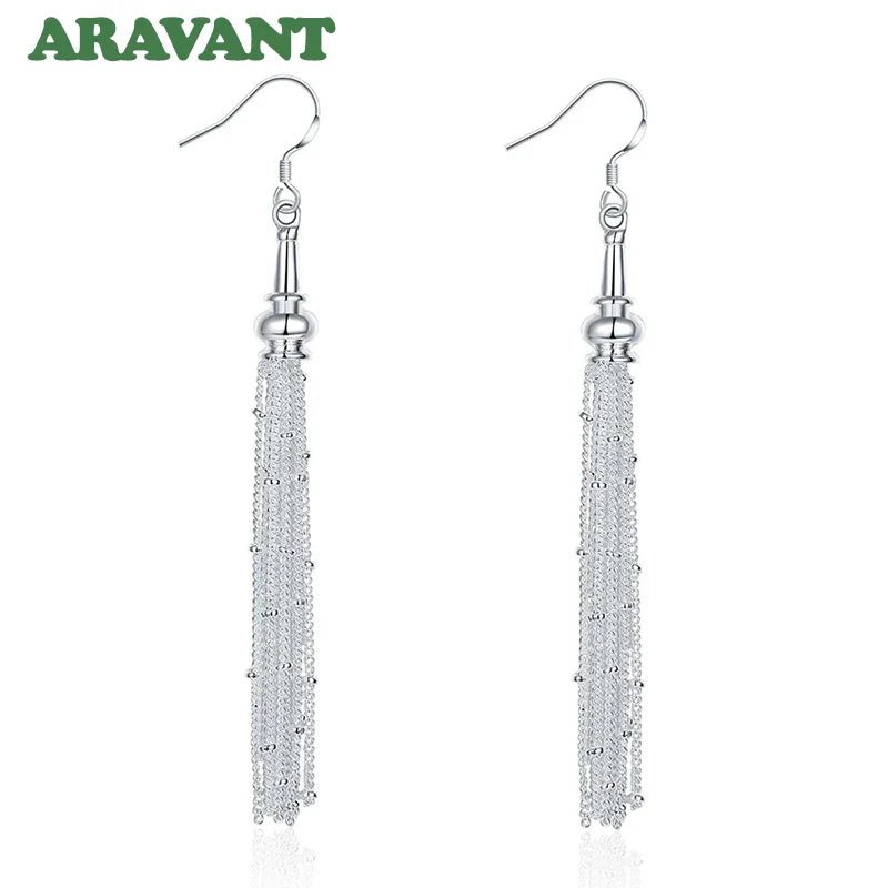 Aravant 925 Silver Multi Chain Long Tassel Drop Earrings For Women Wedding Jewelry Vera Lux
