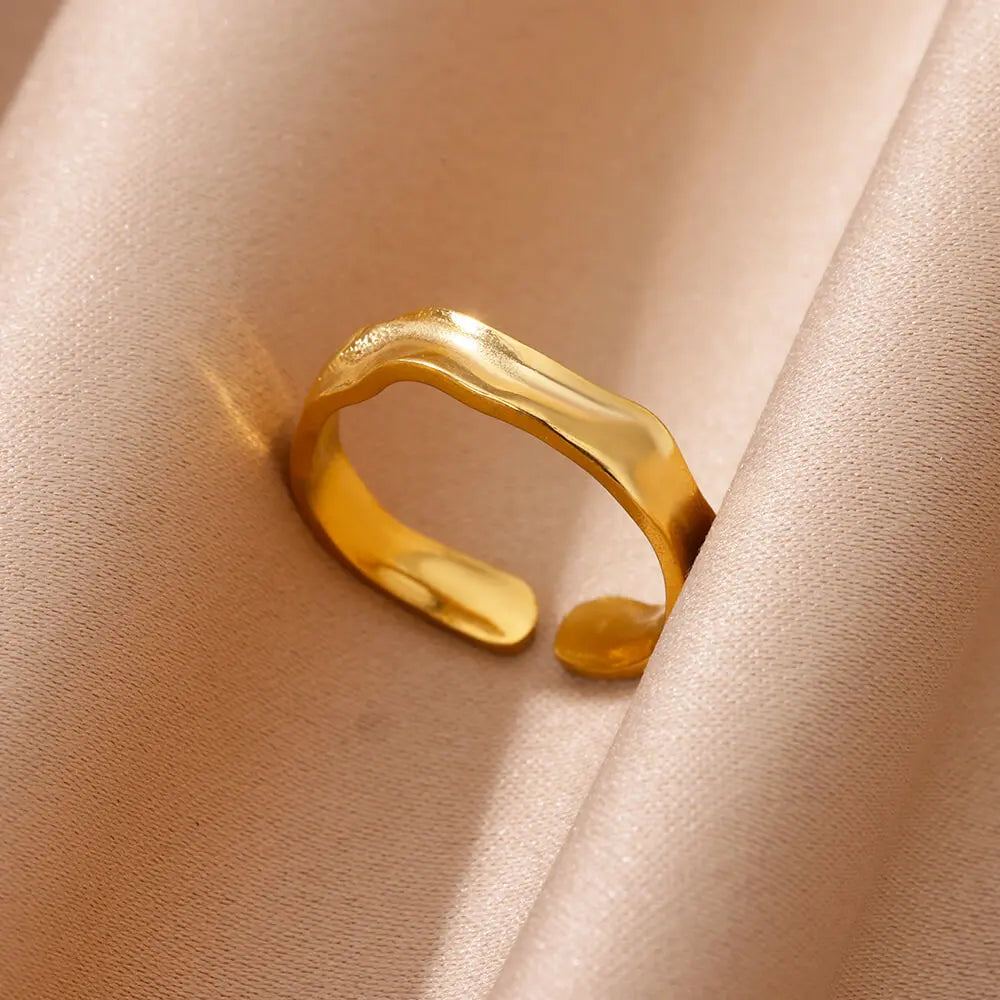 Minimalist Texture Stainless Steel Geometric Rings For Women Gold Color Opening Couple Ring Aesthetic Wedding Christmas Jewelry Vera Lux