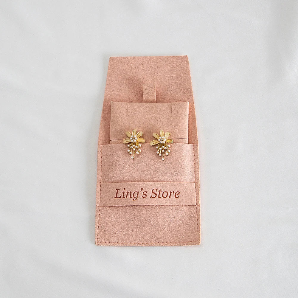20/50/100pcs Personalized Logo Jewelry Microfiber Strip 8x8cm Bag Insert With 6x6cm Pad Card For Earrings Studs Necklace Pendant Vera Lux