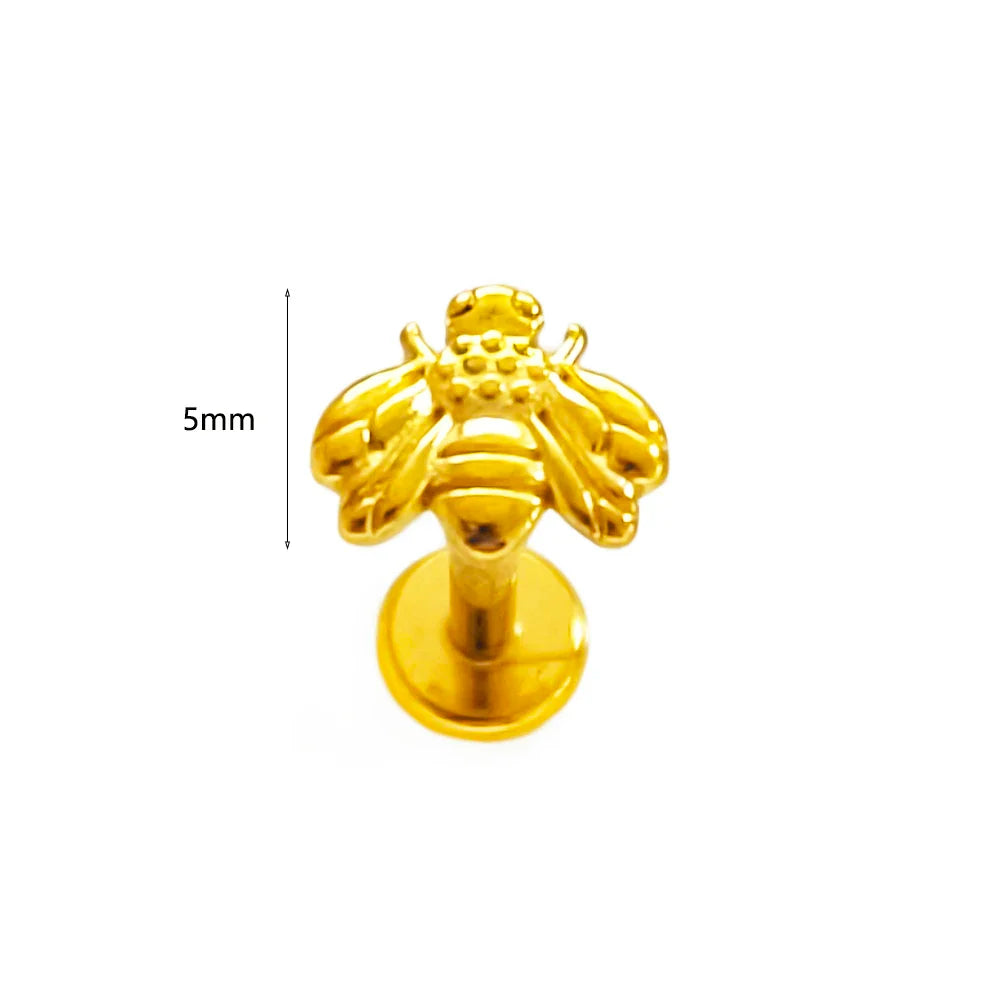 100% 316L Surgical Steel Flower Labret Piercing Butterfly Bee Tragus Snake Cartilage Helix Flat Back CZ Earrings Body Jewelry Vera Lux