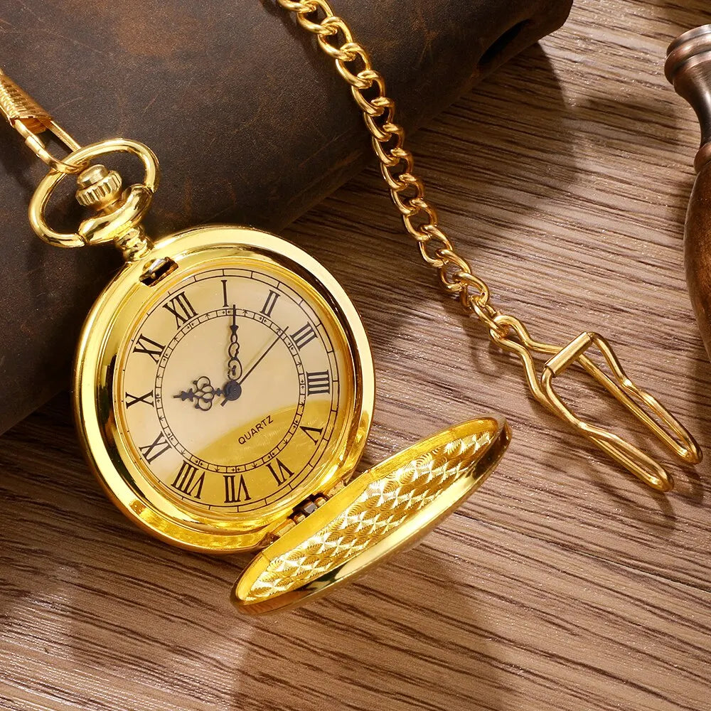 Antique Steampunk Vintage Roman Numerals Quartz Pocket Watch Multicolor Case Necklace Pendant Clock Chain Mens Women Vera Lux