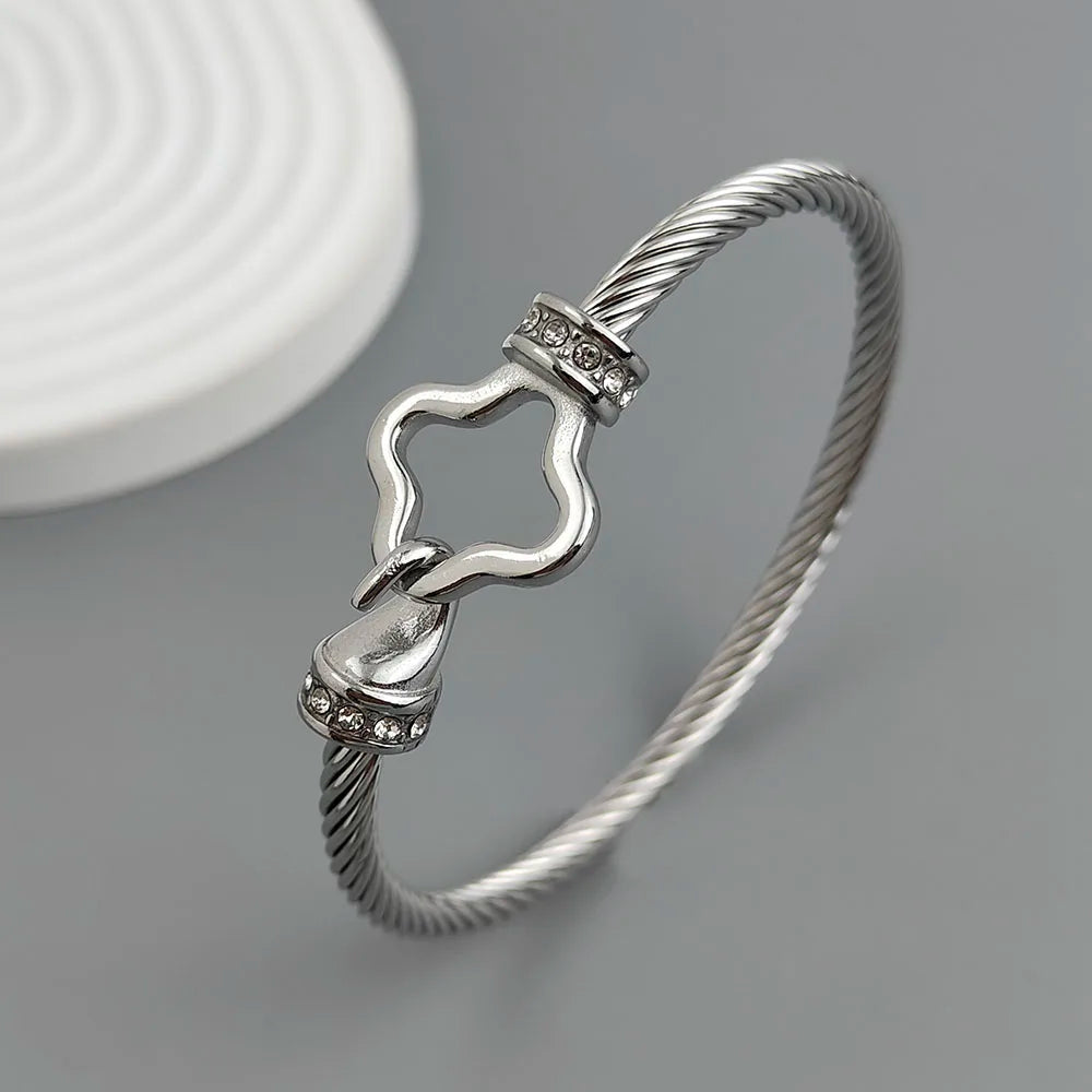New steel wire button zircon four-leaf clover gold-plated bracelet 18K, high-quality waterproof couple bracelet, wife gift Vera Lux