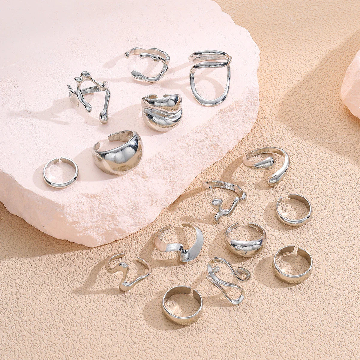 15Pcs Punk Smooth Geometric Open Rings Set For Women Exaggerated Irregular Silver Color Thick Chunky Ring Hip Hop Jewelry Gifts Vera Lux